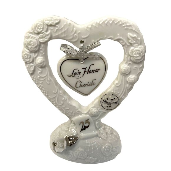 25th Anniversary Enesco Love Honor Cherish Musical Figurine - Picture 1 of 16